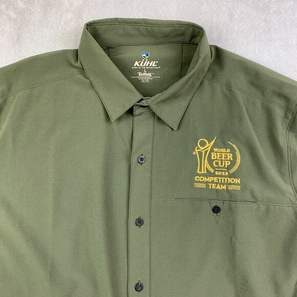 Kuhl Mens Shirt Large Green Renegade Button Up Tufflex World Beer Cup Outdoor - Picture 2 of 10